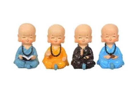 Multicolor Polished Handmade Baby Monk In Meditating Posture Set Of 4