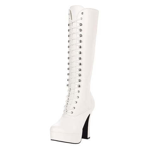 Bottes lacets plateforme blanches vinyle années 70 hippie disco gogo