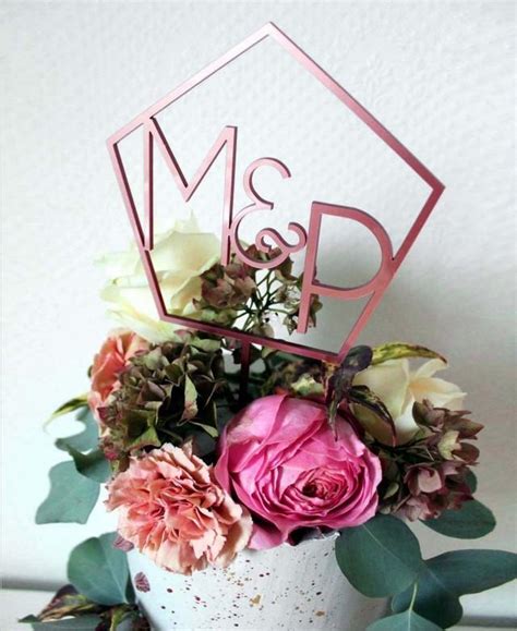 Hexagon Wedding Cake Topper With Initials Geometric Personalised Mr