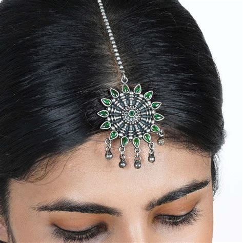 Buy Teejh Romina Silver Oxidised Maang Tika Online