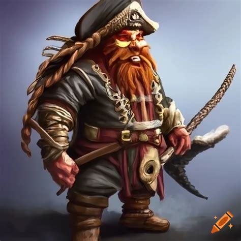 Illustration Of A Dwarf Pirate With Braided Beard And Glowing Eye On