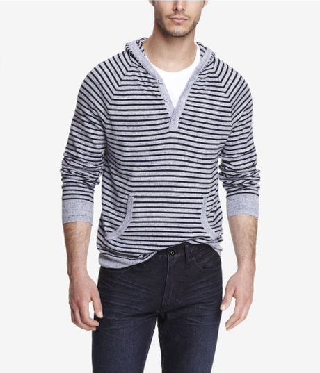 Express Feeder Stripe Henley Hooded Sweater In Blue For Men Blue