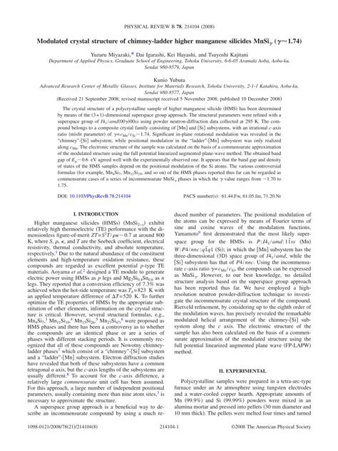 Pdf Modulated Crystal Structure Of Chimney Ladder Higher Manganese