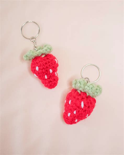 Crochet Strawberry Keychain Crochet Keychain Handmade Crochet Keychain