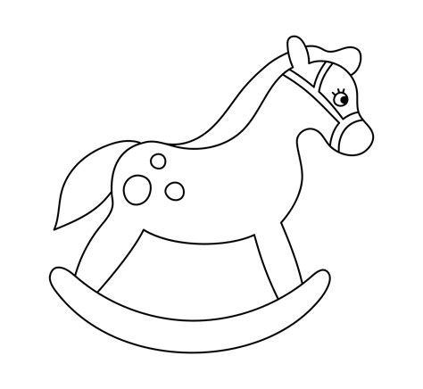 Vector black and white rocking horse isolated on white background. Cute toy animal illustration ...