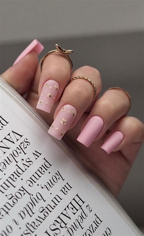 Spring Inspired Nail Designs Floral Matte Pink Nails