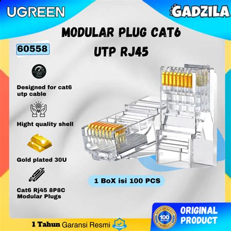 Jual UGREEN Konektor Rj45 Cat 6a Cat6 Ftp Utp Modular Gigabit Jack Plug