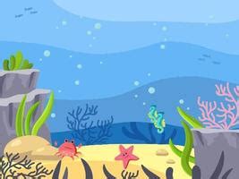 Cartoon Underwater Background Ocean Bottom Nature Stock Vector Royalty