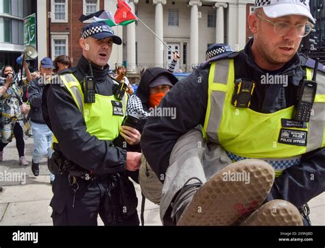 London Uk 1st June 2024 Police Officers Arrest A Protester Blocking