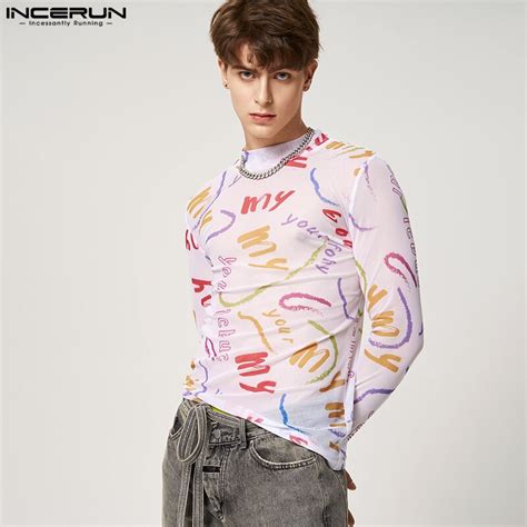 Incerun Camiseta De Manga Larga Con Cuello Alto Para Hombre Ropa