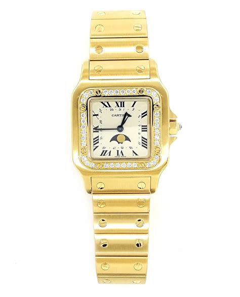 Cartier Santos Galbee 18ct Gold And Diamonds Moonphase Vintage