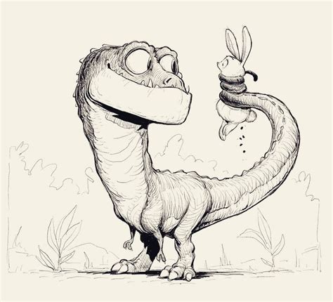 A Drawing Of A Dinosaur Holding A Bug In Its Mouth