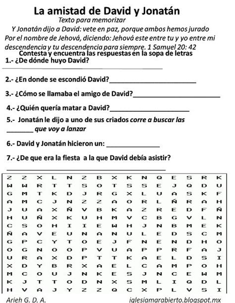 Clase B Blica Para Ni Os La Amistad De David Y Jonat N Mar De Vida