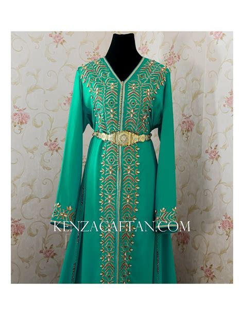 Robe Marocaine Verte Avec Broderie Et Perlage