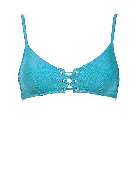 Watercult SUMMER SOLIDS LACED BRALETTE BIKINI TOP Aqua Beat