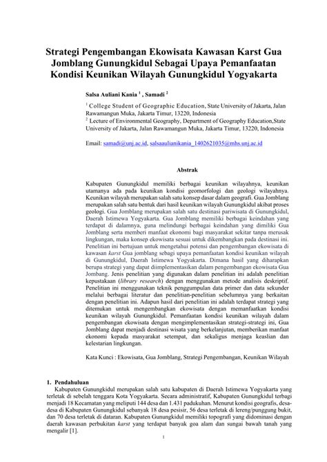 Pdf Strategi Pengembangan Ekowisata Kawasan Karst Gua Jomblang