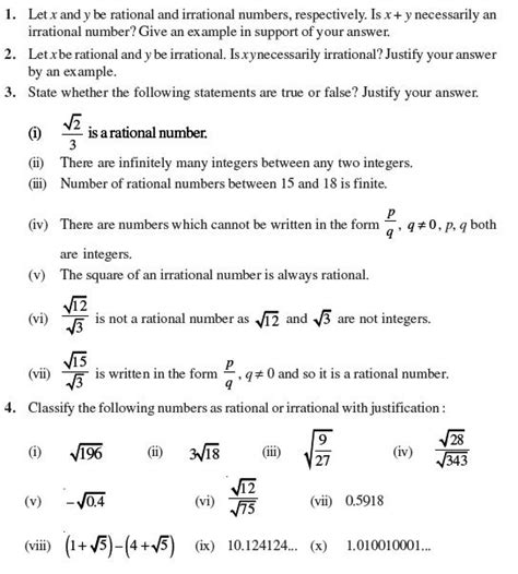 Real Numbers System Worksheet