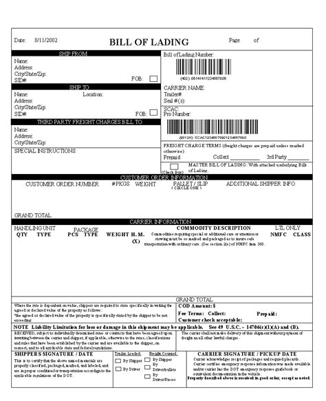 Freight Forwarding Bill Of Lading