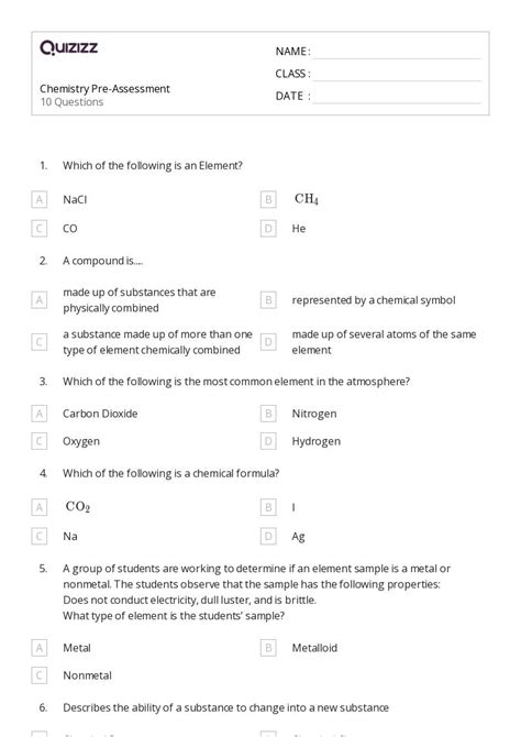 50 Chemistry Worksheets For 6th Grade On Quizizz Free And Printable