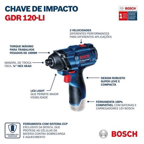 Kit Bosch Furadeira E Parafusadeira Gsb Li E Chave De Impacto Gdr