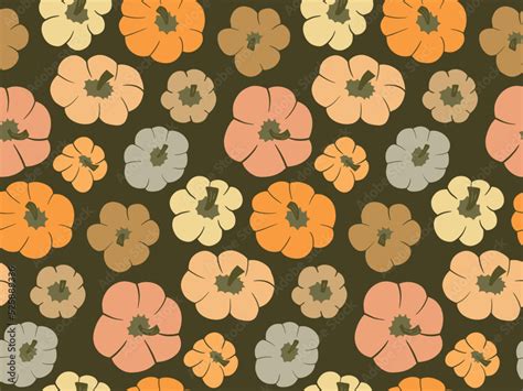 Cute Vector Seamless Pattern Background With Top View Pumpkins On Dark