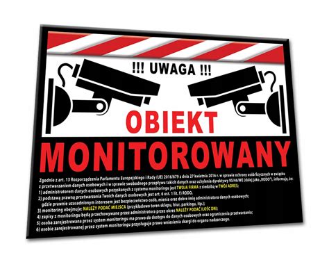 Monitoring Tablica Obiekt Teren Budynek Monitorowany Tabliczka Rodo