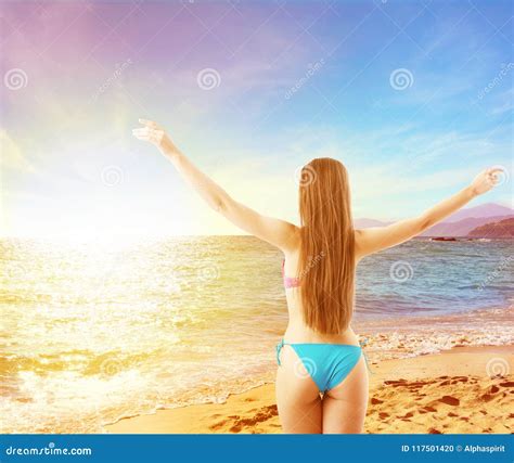 Woman In Bikini Starts Holiday Concept Of Freedom And Relax Stock Photo Image Of Female