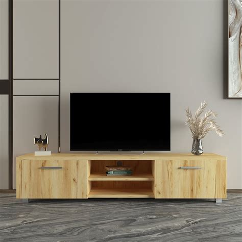 Uhomepro Modern TV Stand Cabinet Farmhouse TV Stand For TVs Up To 70