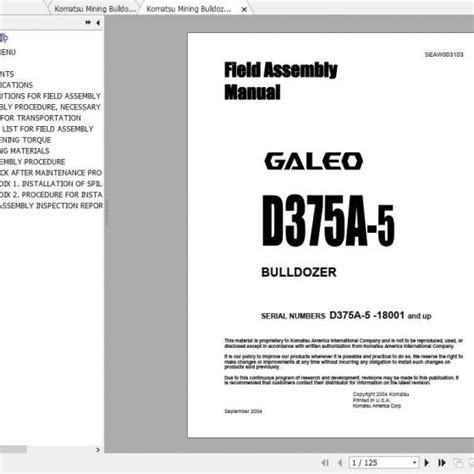 Komatsu Mining Bulldozers D375A 3 Shop Manual Auto Repair Software