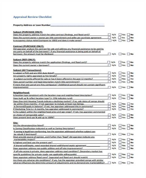 Appraisal Checklist Template