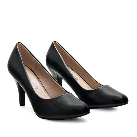 Elegante Schwarze Pumps Aus Lederimitat Damen Schuhe Mit Absatz