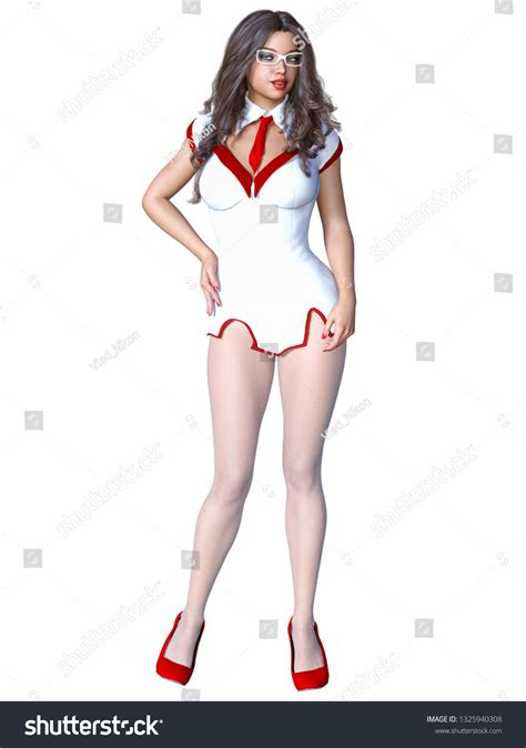 Long Haired Sexy Brunette Secretary White Pantyhosebeautiful Stock Illustration 1325940308