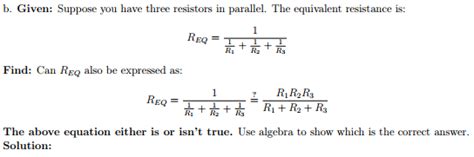 Solved Given Suppose You Have Three Resistors In Parallel