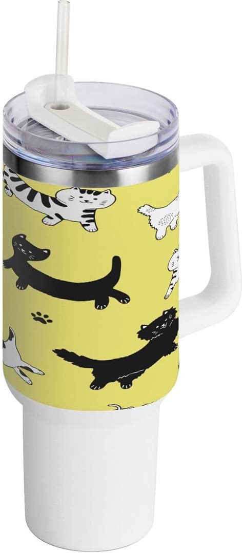 Skysonic 40oz Black White Cats Cute Tumbler With Lid And Straw Travel