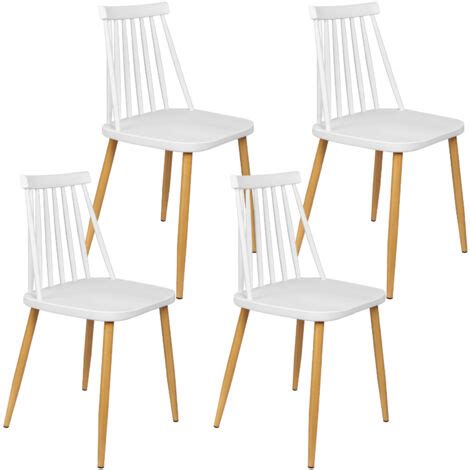 Lot de 4 chaises Style scandinave à barreaux Pieds en MétalBlanc