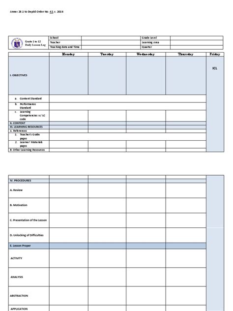 Deped Daily Lesson Log Template Pdf