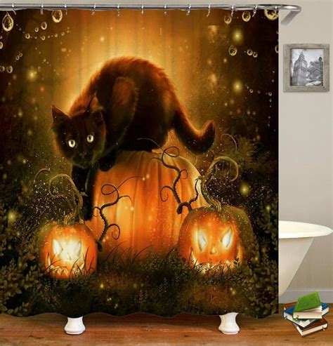 Black Cat And Pumpkin Halloween Shower Curtain