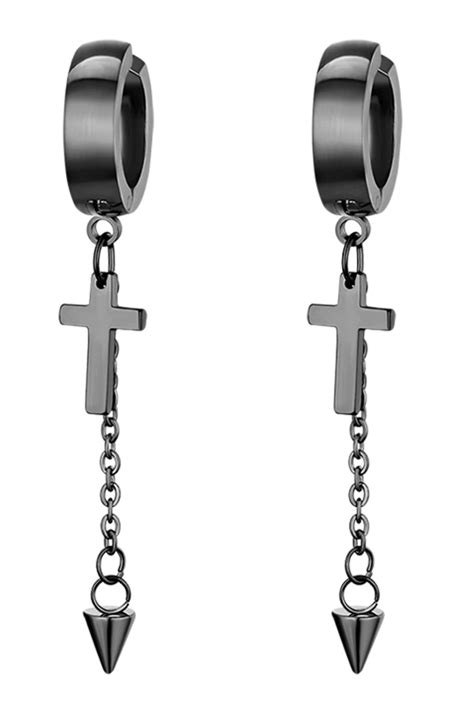 Clip On Cross Drop Earrings Men Earrings Cross Earrings Dangle