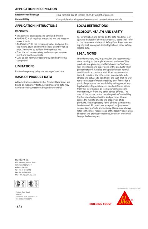 Sikacim Liquid Waterproofing Concrete And Mortar Admixture For Slabs