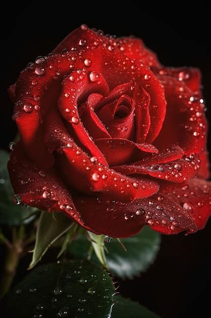 Una Rosa Roja Con Gotas De Agua Foto Premium