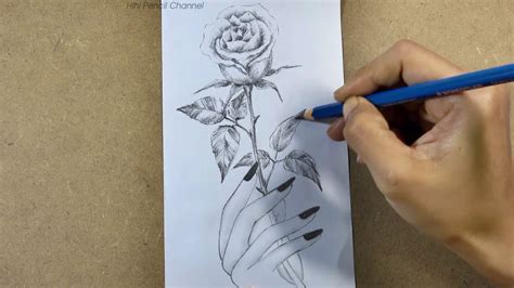 How To Draw A Hand Holding Rose Flower Pencil Sketch Youtube