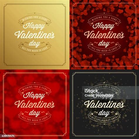 Happy Valentines Day Greeting Cards Or Posters Set Stock Illustration