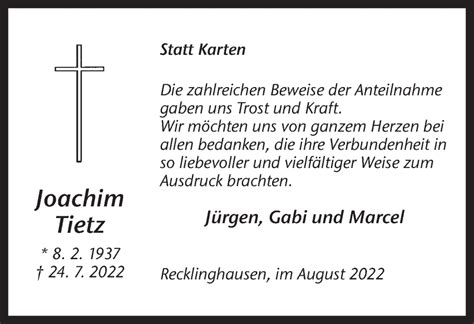 Traueranzeigen Von Joachim Tietz Sich Erinnern De