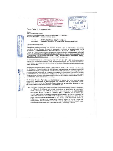 Carta Notarial 3182 Y Anexos Pdf