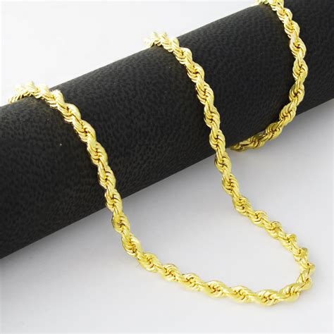 Real 14K Yellow Gold 3mm Diamond Cut Rope Chain Necklace Lobster Clasp