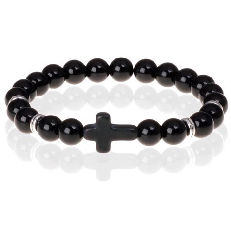 Zwarte Kralen Armband Onyx Met Kruis