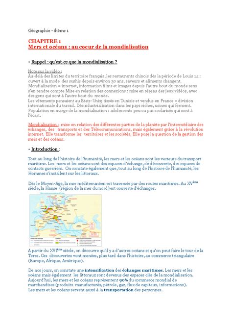 CH2 GEO Géographie thème 1 CHAPITRE 1 Mers et océans au coeur de