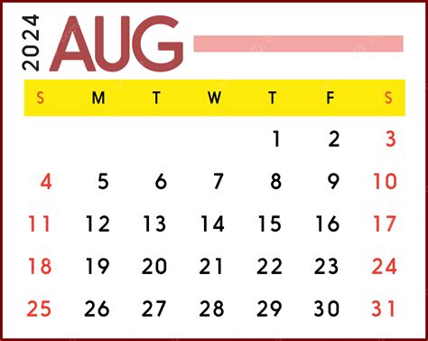 August 2024 Monthly Calendar Vector August 2024 Monthly Calendar