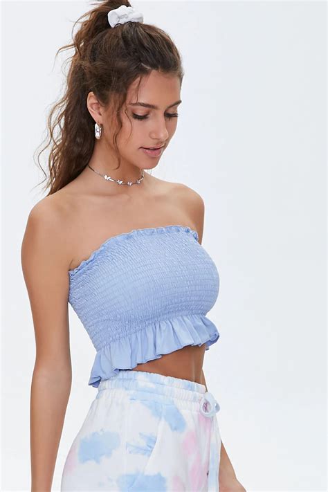 Smocked Cropped Tube Top Forever 21 Cropped Tube Top Crop Top