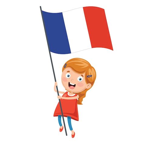 Ilustración Del Niño Que Sostiene La Bandera De Francia Vector Premium